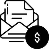 e-post pengar glyf och linje vektor illustration