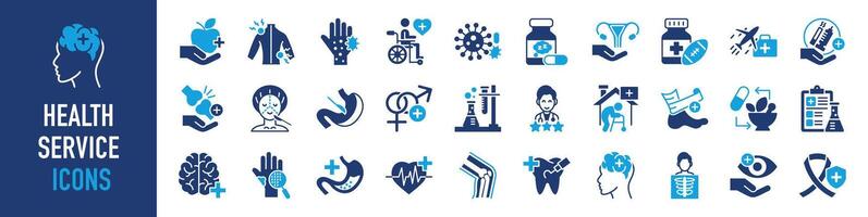 Gesundheit Bedienung Symbol Satz. enthält eine solche wie Arzt, Medizin, Krankenhaus, Behandlung, Gesundheitspflege, Krankenschwester, Pillen, Klinik und mehr. solide Vektor Symbole Sammlung.