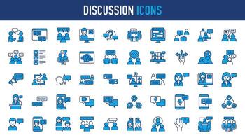 diskussion ikoner uppsättning. kommunikation, Tal bubbla, konversation, chattar, möte, chatt, social ikon vektor illustration