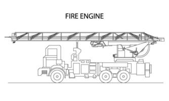 klassisch Karikatur Hand gezeichnet detailliert Feuer Motor, Feuer LKW, Profil Sicht. Vektor Illustration