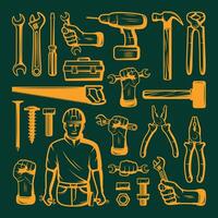 Hand gezeichnet Werkzeuge und Werkzeuge zum Konstruktion und Reparatur. vektor