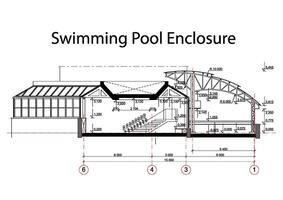 detailliert architektonisch Zeichnung von Schwimmen Schwimmbad Gehege mit Messungen. technisch industriell Vektor Illustration