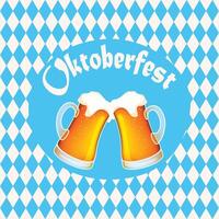 Vektor Illustration von Oktoberfest Poster Banner mit zwei voll Bier Tassen, Blau Diamant Symbole und Beschriftung