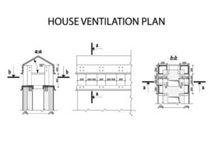 hus ventilation planen, detaljerad arkitektonisk teknisk teckning, vektor plan