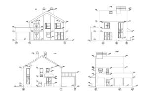 privat hus sektion, detaljerad arkitektonisk teknisk teckning, vektor plan