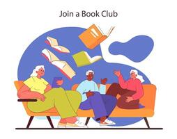 bok klubb sammankomst begrepp. olika grupp åtnjuter litterär diskussion. vektor