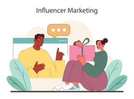 Influencer Marketing Konzept. ein visuell Darstellung von Influencer Partnerschaften. vektor