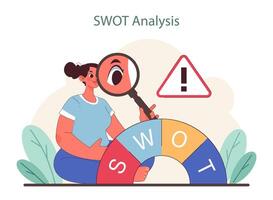 SWOT analys begrepp. en strategisk planerare undersöker styrkor vektor