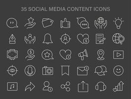 Sozial Medien Inhalt Symbole Satz. Array von Digital Engagement und Netzwerk Interaktion Symbole. vektor