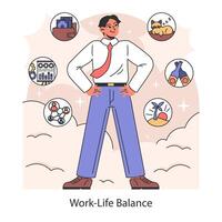 Arbeitsleben Gleichgewicht. harmonisierend Werdegang und persönlich Leben zum ganzheitlich Körper vektor
