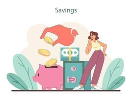 Ersparnisse Konzept. auswerten finanziell Entscheidungen mit ein Fokus auf ansammeln Vermögen. vektor