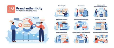 varumärke äkthet begrepp. belysande uppsättning visa upp nyckel principer tycka om varumärke integritet. vektor