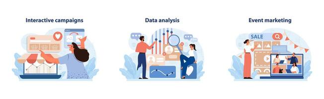 Verbraucher Engagement Taktik Satz. kreativ Visuals von interaktiv Kampagnen. vektor