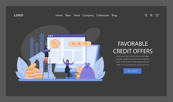 ett optimistisk skildring av erhållande fördelaktig kreditera villkor, symboliseras förbi en användare granskning erbjudanden och finansiell tillväxt vektor