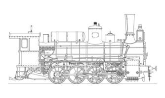 årgång tecknad serie hand dragen steampunk ånga lokomotiv tåg. vektor illustration