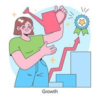 tillväxt begrepp. kvinna odlar framsteg, symboliseras förbi en vattning vektor