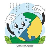 Klima ändern. betrübt Erde Karikatur Charakter abwischen Schweiß. steigend vektor