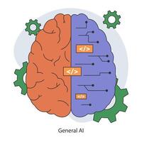 ai etik. mänsklig hjärna smälter med kretsar. Evolution av artificiell allmän vektor