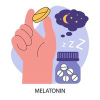 Melatonin Pille. Mensch Hand halten Synthetik Melatonin Medizin vektor
