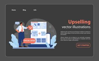 expert- ställer ut upselling taktik uppkopplad, highlighting en särskild erbjudande till förbättra vagn värde. vektor