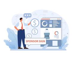 professionell presenter sponsorskap möjligheter på en digital gränssnitt. platt vektor illustration