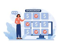 affärskvinna visa upp sponsorskap möjligheter. platt vektor illustration