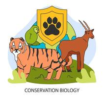 bevarande biologi. tiger, kakapo papegoja, och gemsbock antilop vektor