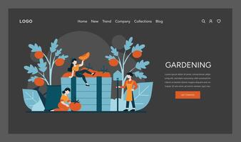 glad individer tendera till deras trädgård, visa upp de lugn nöje av vårda växter och de skönhet av hemodlade producera vektor