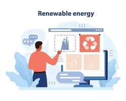 hållbar energi förespråkare presenter miljövänlig lösningar. platt vektor illustration