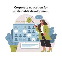 korporativ Ausbildung zum Nachhaltigkeit. ermächtigen Teams zum Umwelt und Sozial Ziele. Bildung Fahren ändern. eben Vektor Illustration.