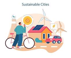 hållbar städer. harmoniserande urban levande med förnybar energi använda sig av vektor