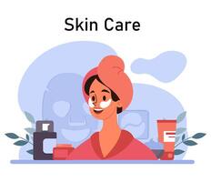 Hautpflege Routine. Gesichts- Haut kosmetisch Produkte bewirbt sich und Fachmann vektor