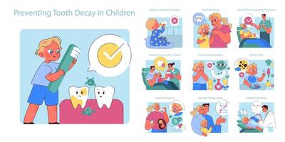 förebyggande tand förfall i barn uppsättning. vektor