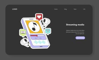 Streaming Musik- Bedienung Nacht oder dunkel Modus Netz Banner oder Landung vektor