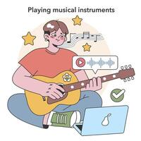 en glad skildring av inlärning musik. platt vektor illustration