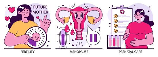 reproduktiv Gesundheit Satz. Schwangerschaft Überwachung und Gynäkologie Krankheit vektor