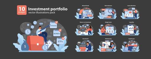 investering portfölj uppsättning. platt vektor illustration