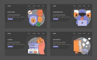 Daten Privatsphäre Netz Banner oder Landung Seite dunkel oder Nacht Modus. Cyber vektor