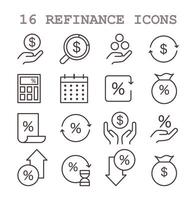 refinansiera bearbeta ikon uppsättning. lån Betygsätta minskning till långivare avtal vektor