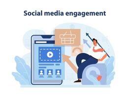 Sozial Medien Engagement. dynamisch Illustration von ein Sozial Medien Stratege zunehmend Marke. vektor