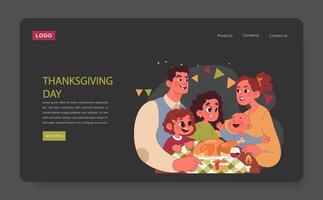 glad familj fira tacksägelse. amerikan Semester dining och sammankomst vektor