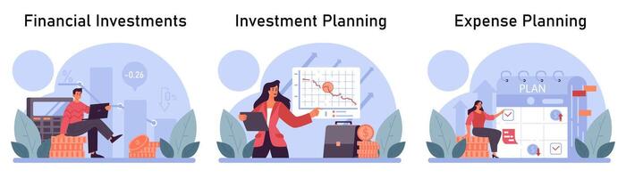 finansiell planera uppsättning. personlig och familj budget utveckling, bekostnad vektor