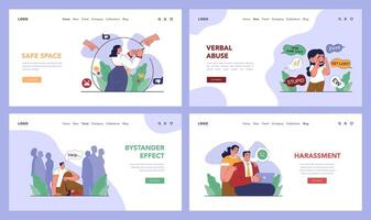mobbning webb baner eller landning sida uppsättning. upprörd offer varelse skäms vektor