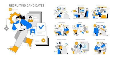 rekrytering kandidater uppsättning. vektor illustration.