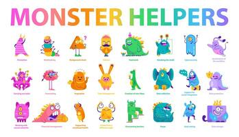 monster hjälpare uppsättning. vektor illustration