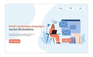 Email Marketing Kampagne Ausführung. ein Vermarkter organisiert ein gezielt Email Kampagne. vektor