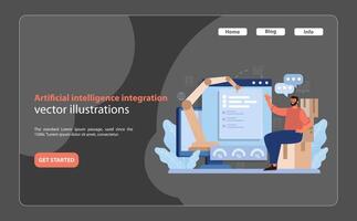 artificiell intelligens integration. man interagera med ai och data analys i en detaljhandeln miljö. vektor