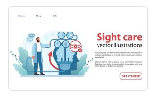 omfattande öga vård begrepp. en sjukvård professionell engagerar med interaktiv ikoner. vektor