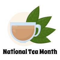 National Tee Monat, Tasse von heiß trinken und Tee Blätter auf Poster Design vektor