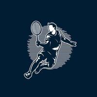 badminton Hoppar smash illustration logotyp design. modern passionerad badminton spelare i verkan logotyp design mall vektor